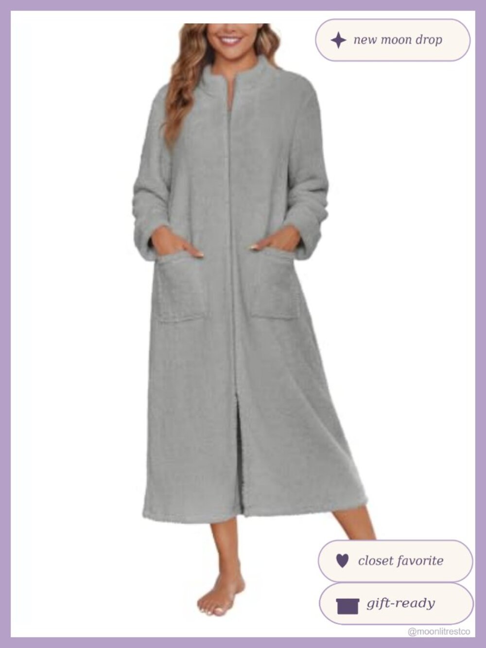 Ekouaer Women Zip Up Fleece Robe Long Sleeve Soft Housecoat with Pockets